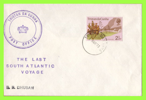 Tristan Da Cunha 1973 2½p on SS Chusan Last Voyage multi cachet cover