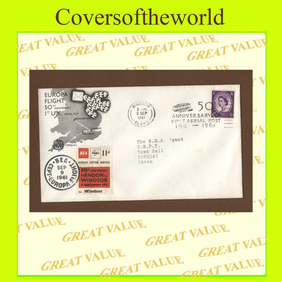 G.B. 1961 Anniversary of First Aerial Post, B.E.A. Letter Service Label commemorative cover