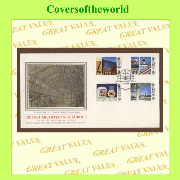 G.B. 1987 British Architecture in Europe PPS silk First Day Cover, London SW1