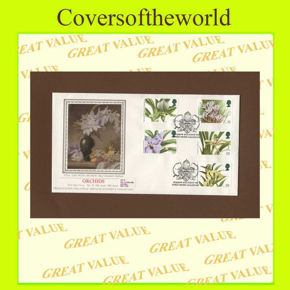 G.B. 1993 Orchids set on PPS silk First Day Cover, Glasgow