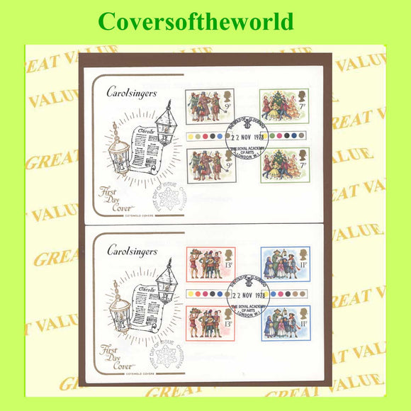 G.B. 1978 Christmas Gutter Pairs set on two Cotswold First Day Covers, Royal Academy