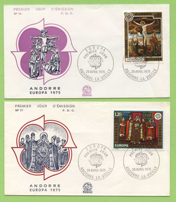 Andorra (French) 1975 Europa. Paintings from La Cortinada Church set on two First Day Covers