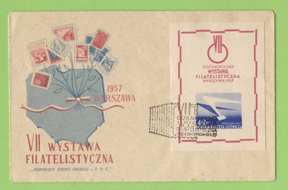 Poland 1957 Air. Seventh Polish National Philatelic Exhibition M/S on First Day Cover