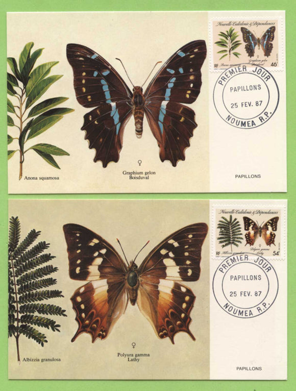 French New Caledonia 1987 Plants and Butterflies set of Maximum Cards