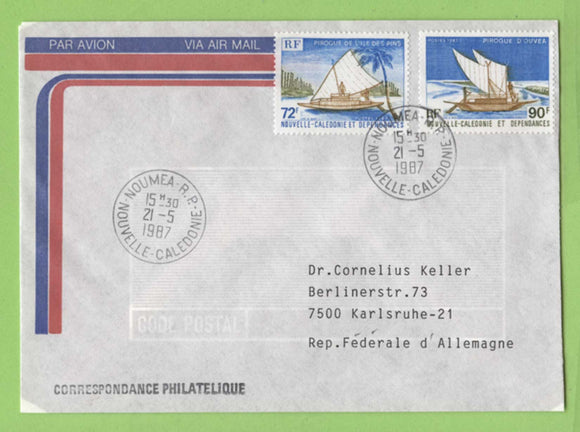 French New Caledonia 1987 Canoes set on cover to Germany