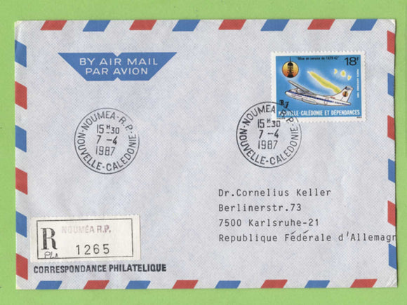 French New Caledonia 1987 18f Airplane (86) on registered cover to Germany