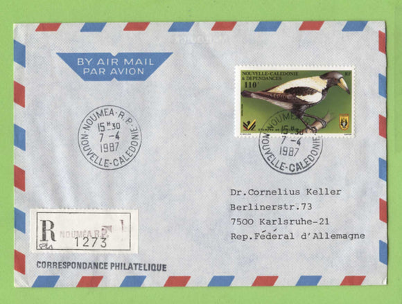 French New Caledonia 1987 110f Bird (Stampex 86) on registered cover to Germany
