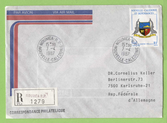 French New Caledonia 1987 94f Arms on registered cover to Germany