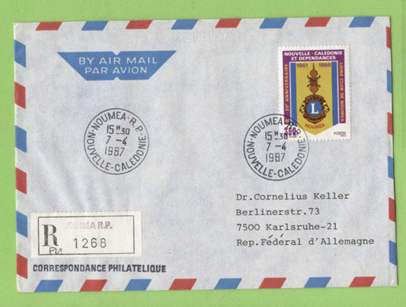 French New Caledonia 1987 25th Anniv of Noumea Lions Club on registered cover to Germany
