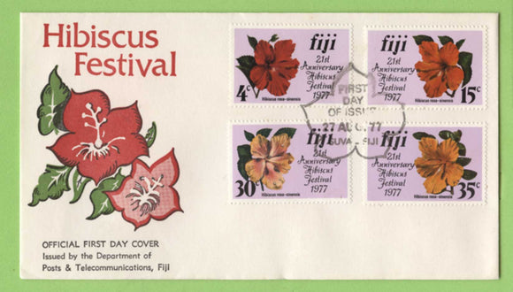 Fiji 1977 21st Anniv of Fiji Hibiscus Festival, flowers set on First Day Cover