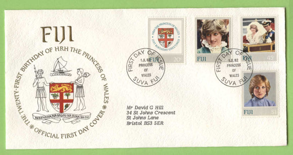 Fiji 1982 21st Birthday of Princess of Wales set on First Day Cover, typed