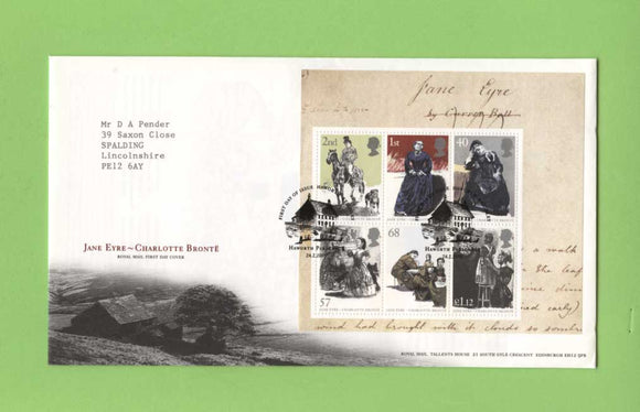G.B. 2005 Jane Eyre miniature sheet on Royal Mail First Day Cover, Haworth