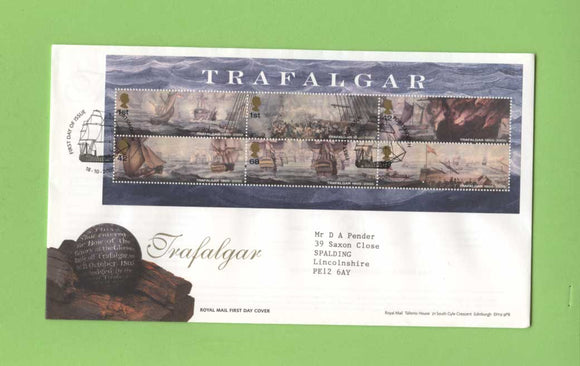 G.B. 2005 Trafalgar miniature sheet on Royal Mail First Day Cover, Portsmouth