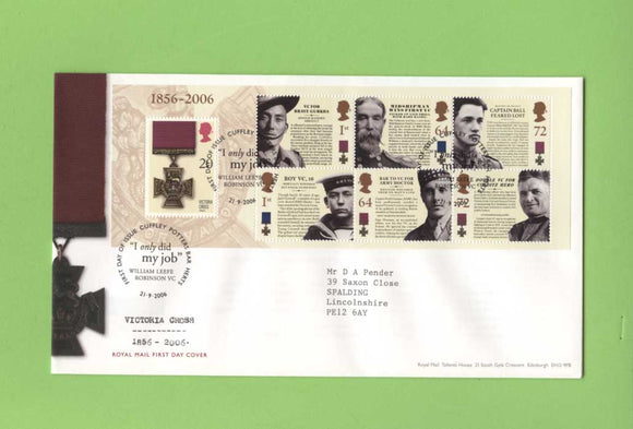 G.B. 2006 Victoria Cross Miniature sheet on Royal Mail First Day Cover, Potters Bar