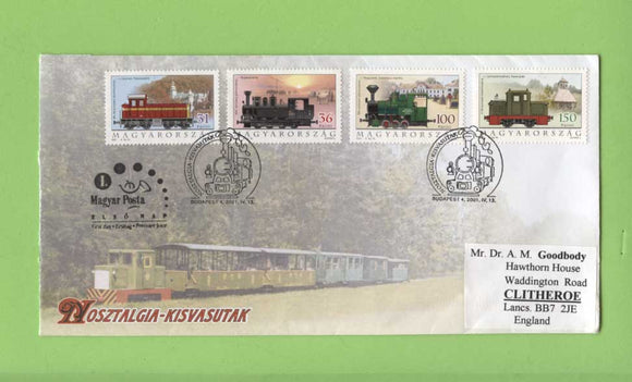 Hungary 2001 Light Railways (Trains) set on First Day Cover