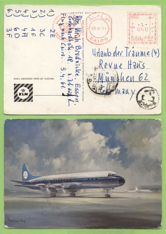 Egypt - 1961 KLM Aircraft postcard with meter cancel to Germany