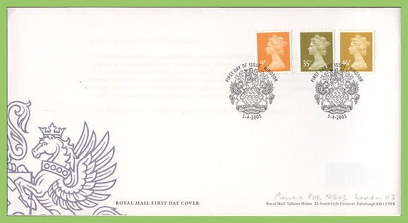 G.B. 2005 9p, 35p & 46p definitives on Royal Mail First Day Cover, Windsor