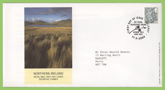 G.B. 2004 40p Northern Ireland regional on Royal Mail First Day Cover, Belfast