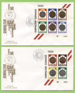 Gibraltar 1989 Coins set on two First Day Covers