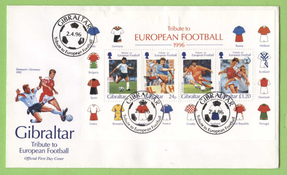 Gibraltar 1996 European Football miniature sheet on First Day Cover