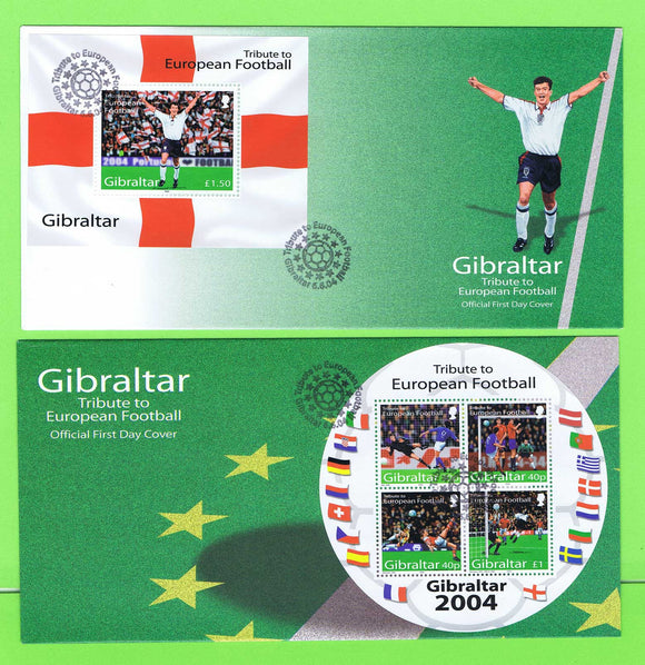 Gibraltar 2004 European Football miniature sheets on two First Day Covers