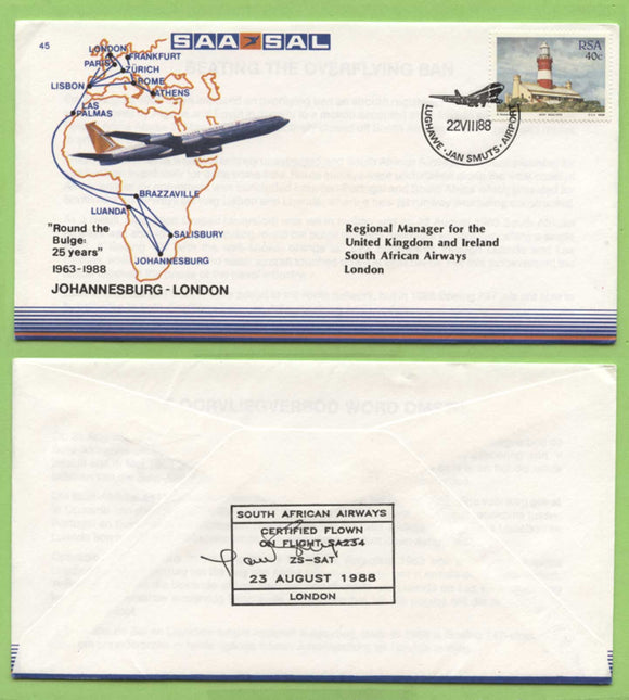 South Africa 1988 SAA/SAL Flight Cover, Johannesburg to London
