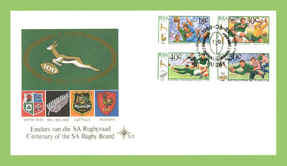 South Africa 1989 Centenary of Rugby Board set on First Day Cover