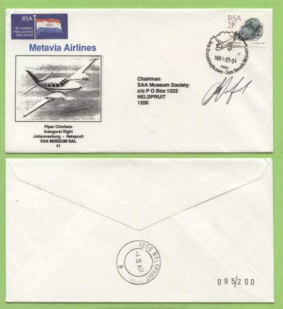 South Africa 1991 Metavia Airlines Inaugural Flight cover, Johannesburg to Neisprult cover
