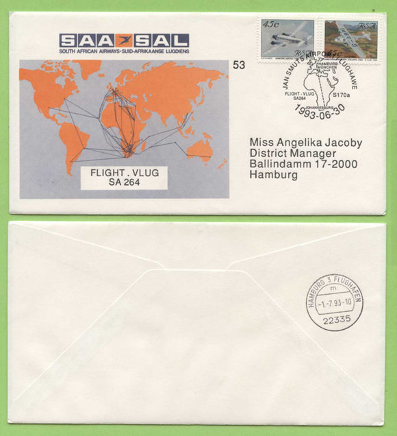 South Africa 1989 SAA/SAL Flight Cover, Johannesburg to Hamburg