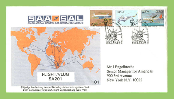 South Africa 1994 SAA/SAL Flight Cover, Johannesburg to New York