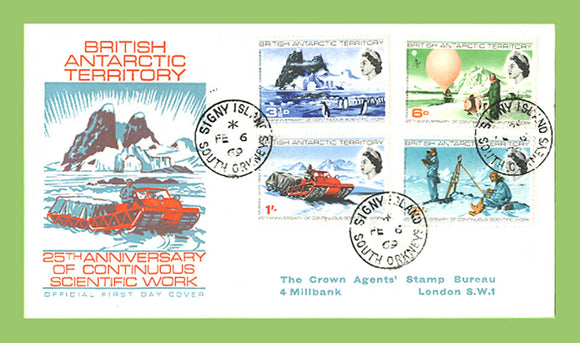 British Antarctic Territory 1969 25th Anniv of Continuous Scientific Work set on First Day Cover