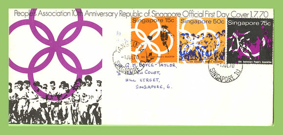 Singapore 1970 Tenth Anniv of People's Association set on registered First Day Cover