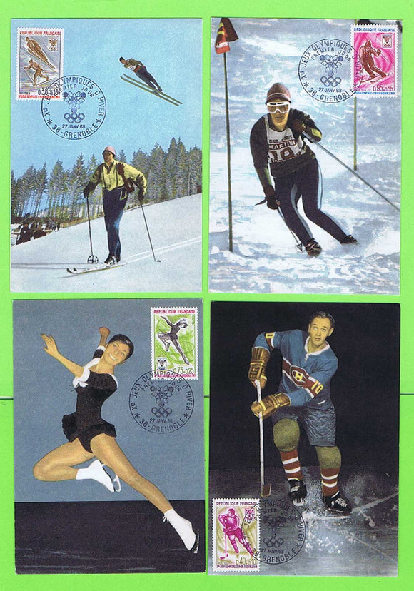 France 1967 Winter Olympic Games four Maximum Cards, FDI
