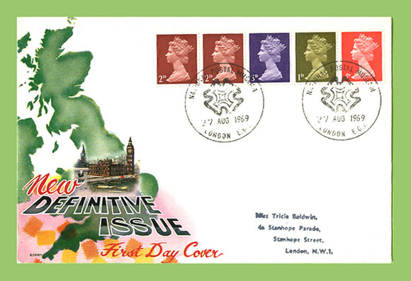 G.B. 1969 Coil stamps on Connoisseur First Day Cover, National Postal Museum