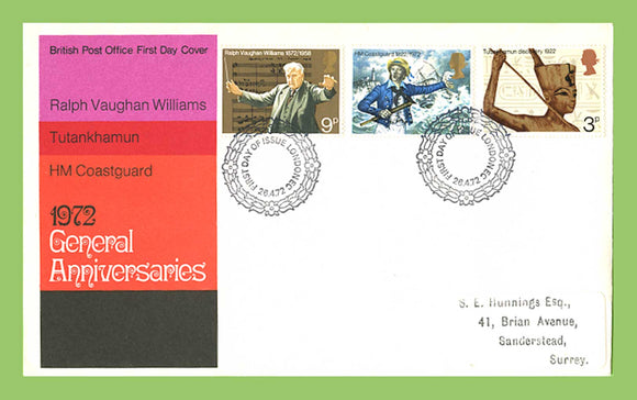 G.B. 1972 General Anniversaries set on GPO First Day Cover, London EC