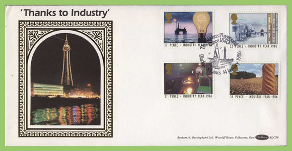 G.B. 1986 Industry Year set on Benham First Day Cover, Blackpool, Lancashire