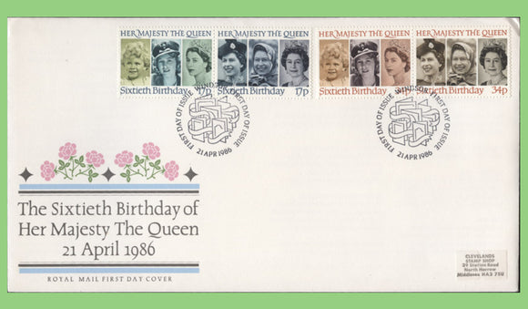 G.B. 1986 Queen's Birthday set  Royal Mail First Day Cover, Windsor