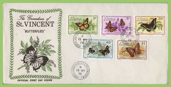 St Vincent 1975 Butterflies set on First Day Cover