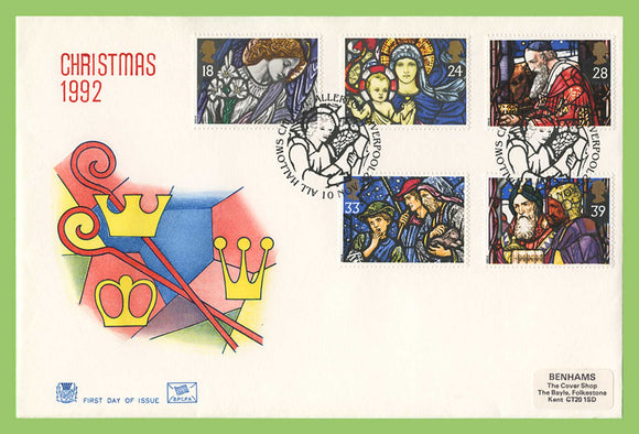 G.B. 1992 Christmas set on Stuart First Day Cover, All Hallows Church, Allerton