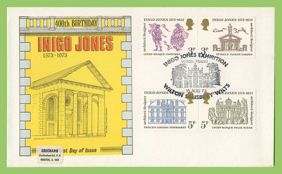 G.B. 1973 Inigo Jones set on Thames Gold First Day Cover, Wilton, Salisbury
