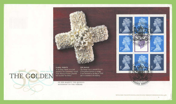 G.B. 2002 The Golden Jubilee 'Floral' booklet pane on Royal Mail First Day Cover, Windsor