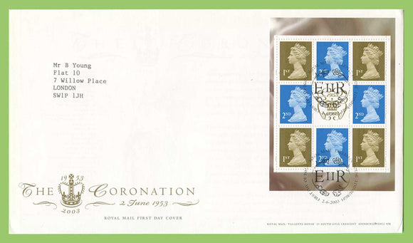 G.B. 2003 The Coronation booklet pane on Royal Mail First Day Cover, Bureau