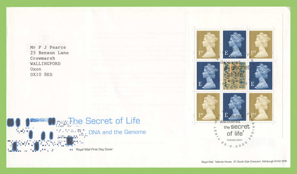 G.B. 2003 The Secret Life booklet pane on Royal Mail First Day Cover, Cambridge