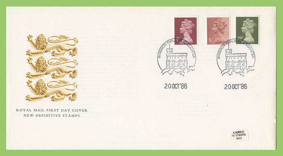 G.B. 1986 20th Oct booklet stamp definitives on Royal Mail First Day Cover, Windsor