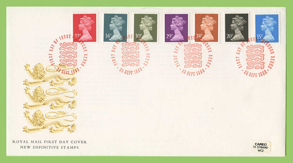 G.B. 1989 15p, 20p,24p,29p,30p,34p and 37p definitives on Royal Mail First Day Cover, Windsor
