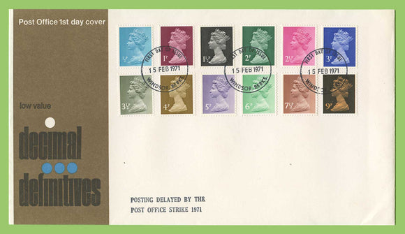 G.B. 1971 definitives on Post Office u/a First Day Cover, Windsor with Strike cachet
