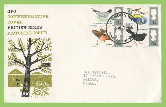 G.B. 1966 Birds set on GPO First Day Cover, London WC