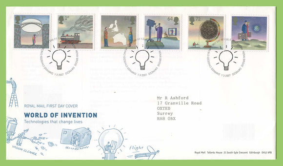 G.B. 2007 World of Invention set on Royal Mail First Day Cover,Menai Bridge