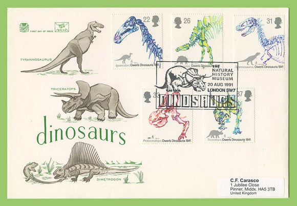 G.B.1991 Dinosaurs set on Stuart First Day Cover, Natural History Museum