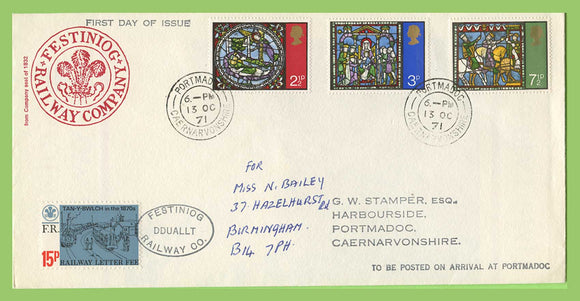 G.B. 1971 Christmas set on Festiniog Railway Letter Fee First Day Cover